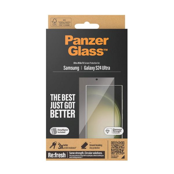 Samsung Galaxy S24 Ultra PanzerGlass Ultra Wide Fit Re:fresh Skærmbeskyttelse m. EasyAligner - Diamond Strength - Sort Kant Online