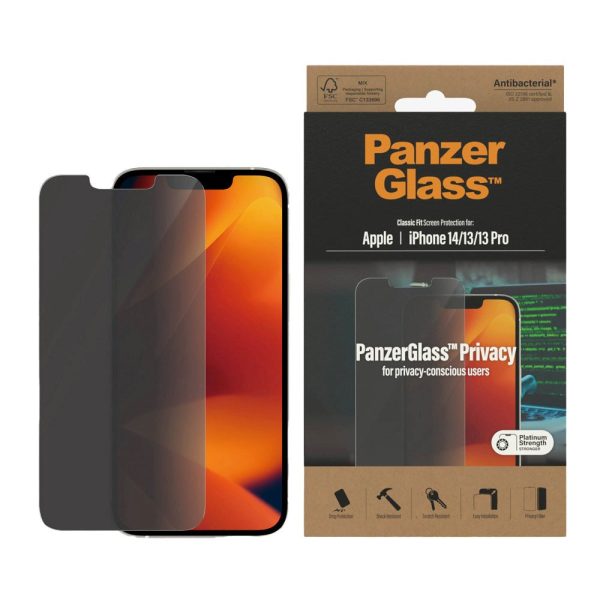 iPhone 14   13   13 Pro PanzerGlass AntiBacterial Classic Fit Skærmbeskyttelse - Privacy - Platinum Strength - Gennemsigtig Cheap