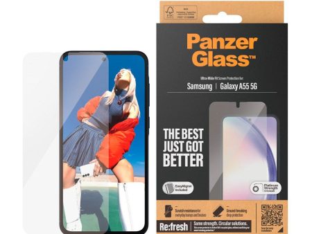 Samsung Galaxy A55 (5G) PanzerGlass Ultra Wide Fit Re:fresh Skærmbeskyttelse m. EasyAligner - Platinum Strength - Gennemsigtig For Sale