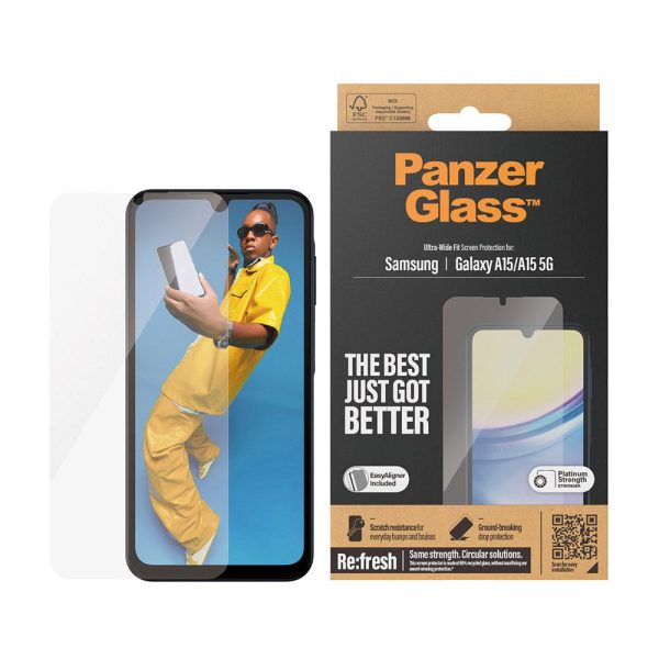 Samsung Galaxy A15   A15 (5G) PanzerGlass Ultra Wide Fit Re:fresh Skærmbeskyttelse m. EasyAligner - Platinum Strength - Gennemsigtig Online Hot Sale