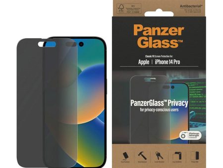 iPhone 14 Pro PanzerGlass AntiBacterial Classic Fit Skærmbeskyttelse - Privacy Filter - Platinum Strength - Gennemsigtig   Sort Online