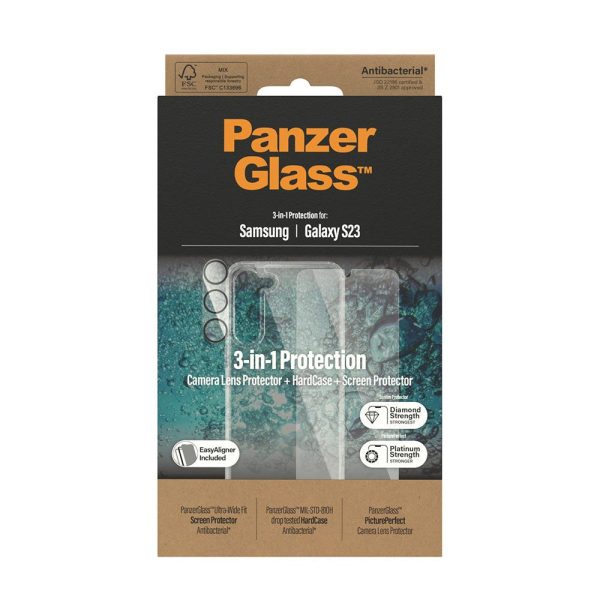 Samsung Galaxy S23 PanzerGlass 3-i-1 Bundle m. EasyAligner - Cover   Skærmbeskyttelse (UWF)   Kamerabeskyttelse - Gennemsigtig Sale