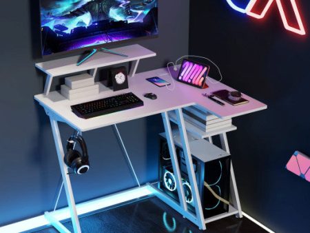 L Shaped Gaming Desk with Outlets and USB Ports-White Supply