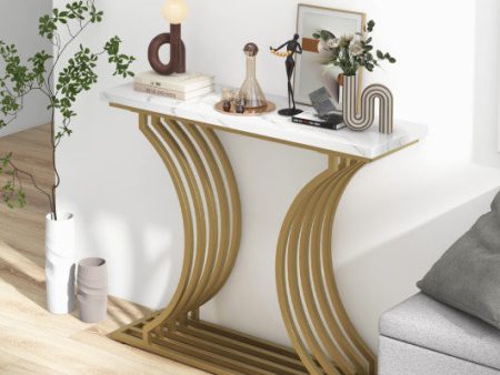 39-Inch Gold Entryway Table Modern Console Table with Faux Marble Tabletop-Golden Cheap