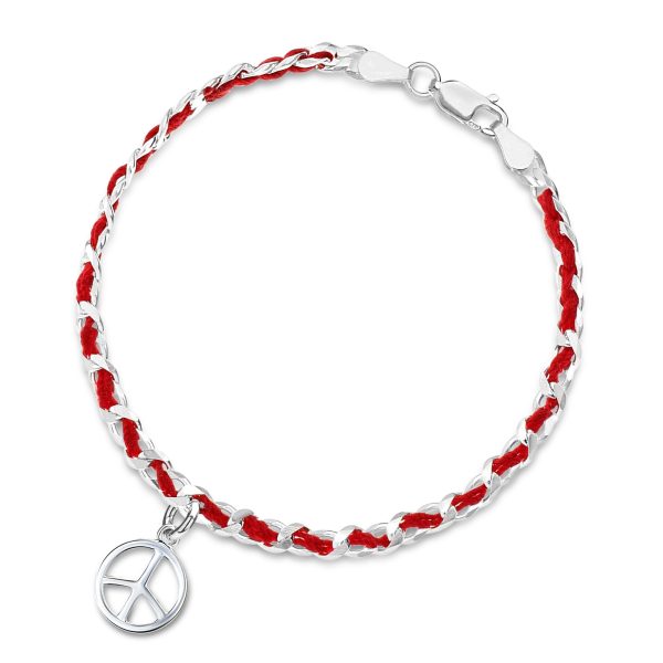 Peace Sign Lucky Red String Bendel Bracelet on Sale